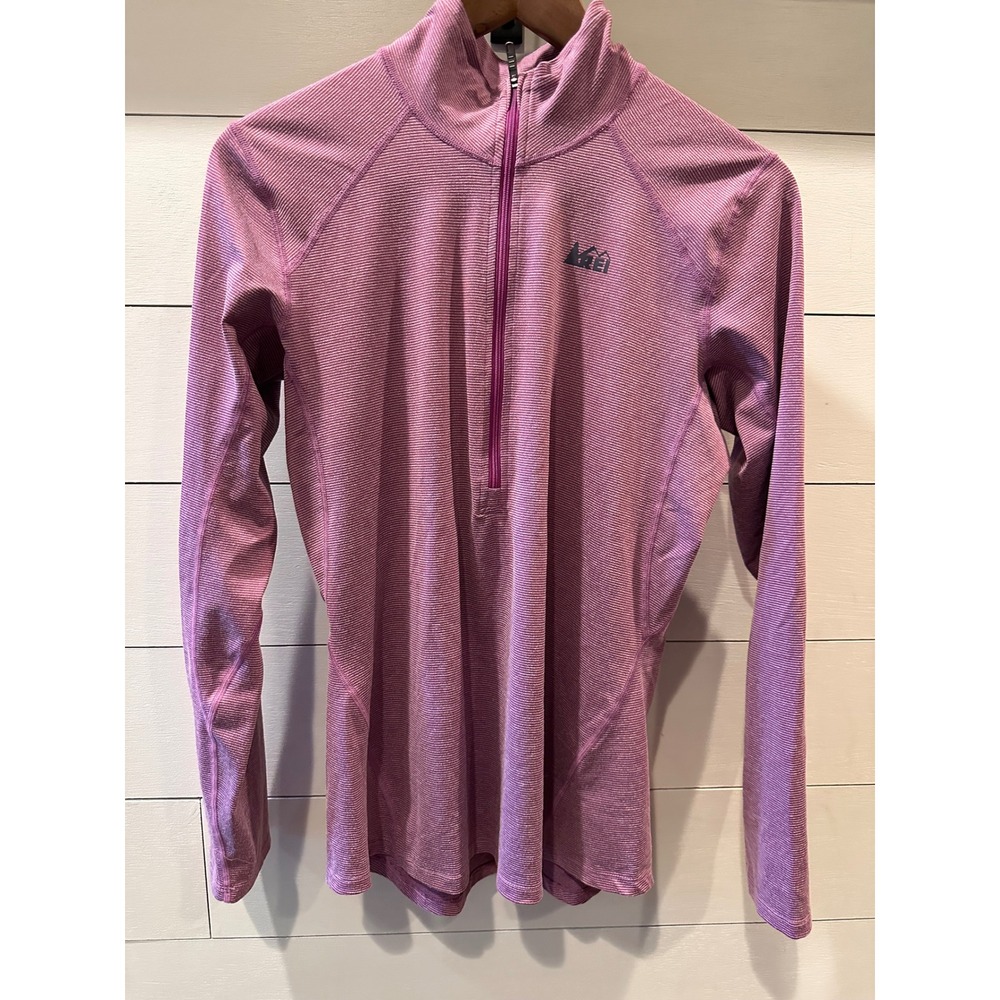 REI Womens Purple Striped Quarter Zip Base Layer Pullover Active Top Size M